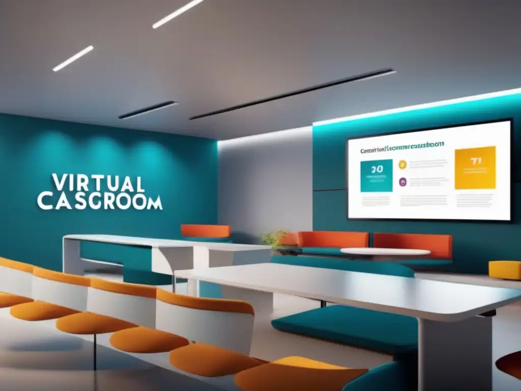 Salón virtual moderno y atractivo para aprendizaje en línea Un aula virtual con diseño diapositivas para mejorar comprensión estudiante online