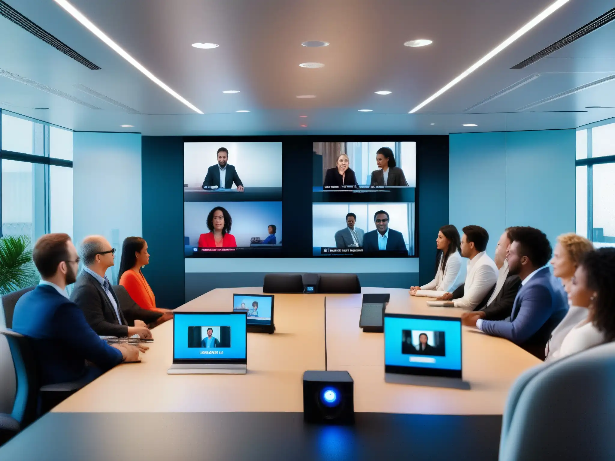 Videoconferencia 8k: Inmersión Profesional Avanzada videoconferencia en sala moderna