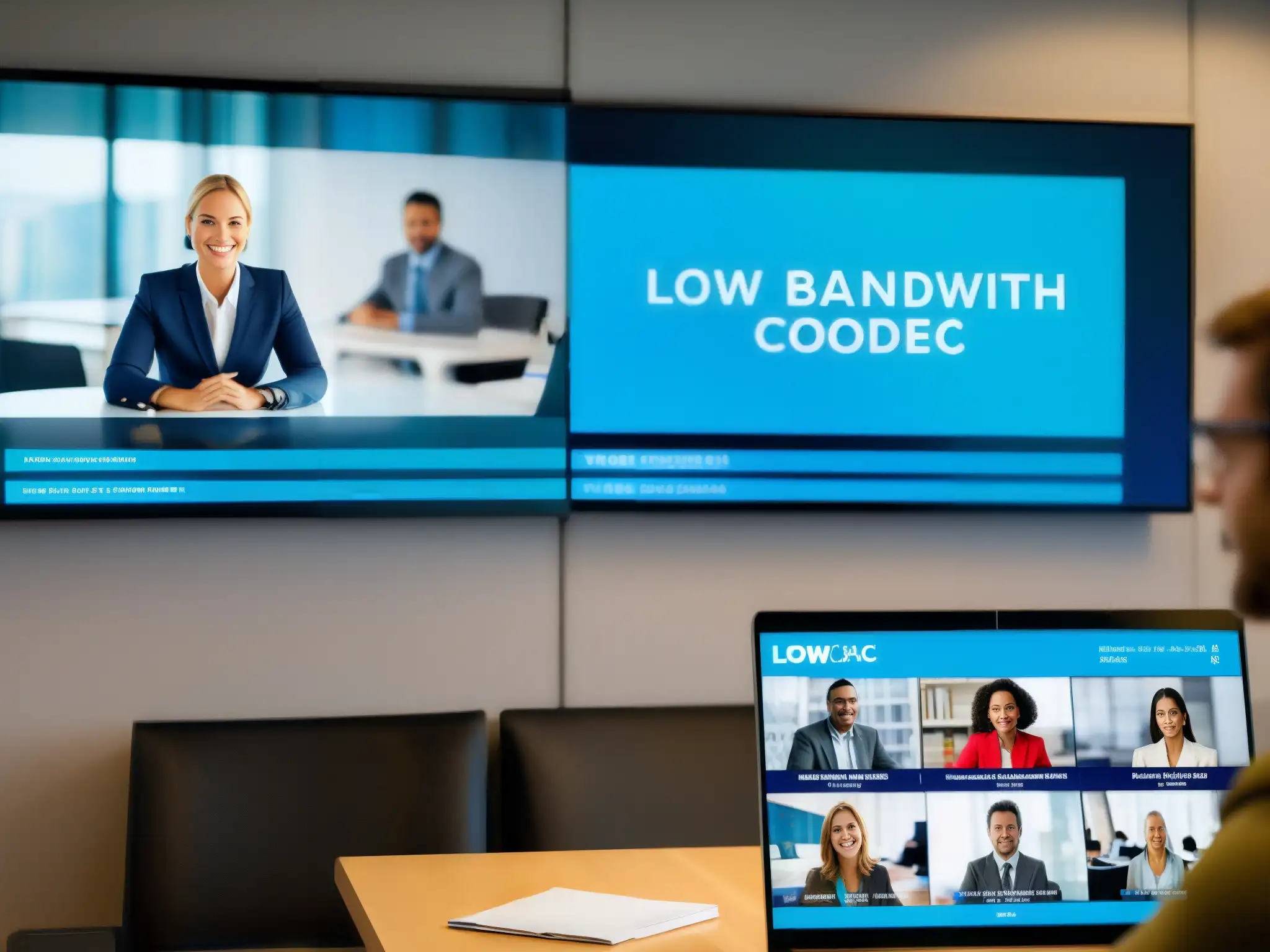 Comparación de calidad de video: Codec Avanzado vs Comparación de calidad de videoconferencia: imagen pixelada con 'Códecs de video avanzados para videoconferencias' vs