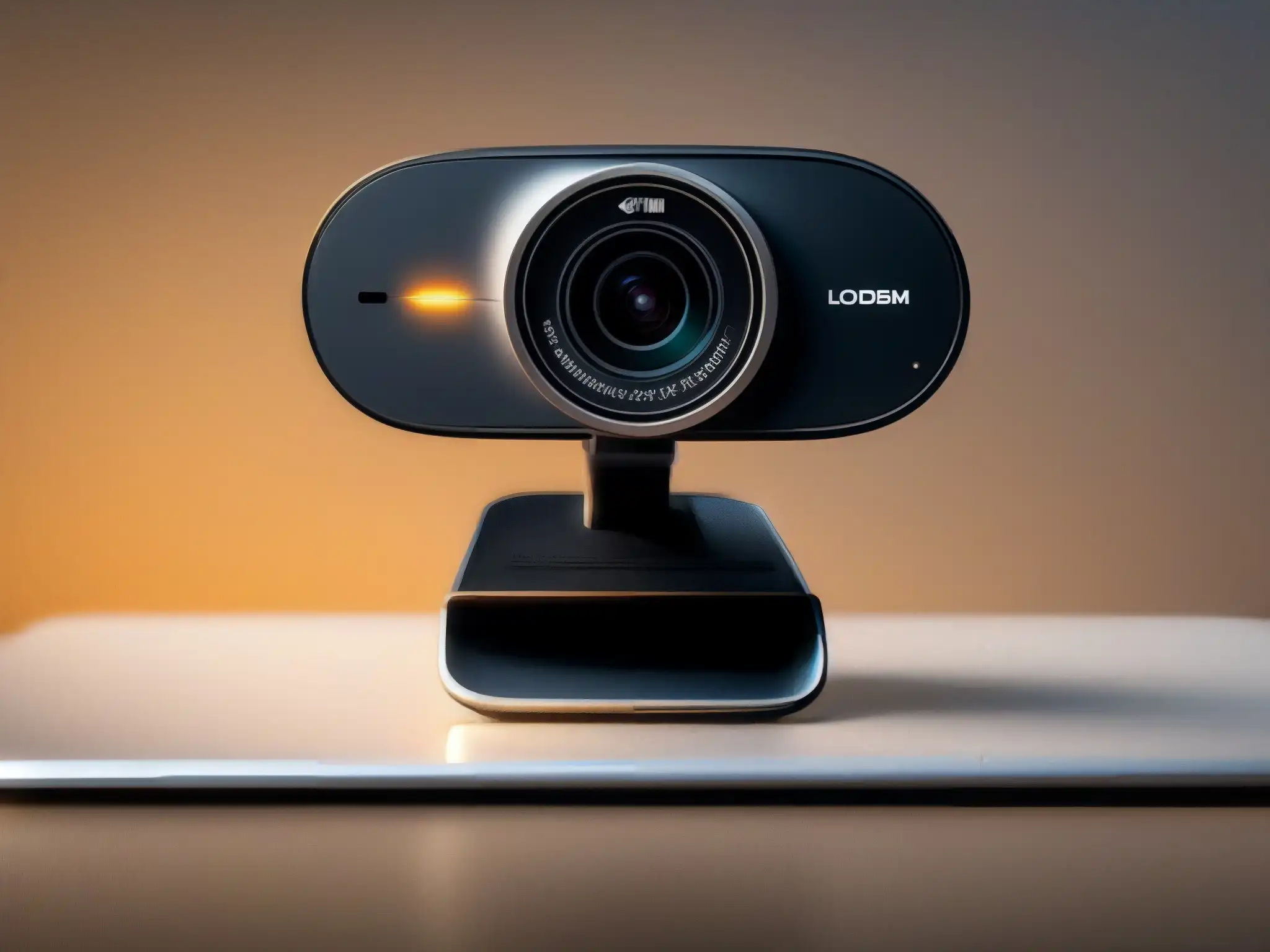 Webcam de Alta Calidad: Imagen Ultra Detallada Una cámara web moderna y elegante, reflejando luz ambiental