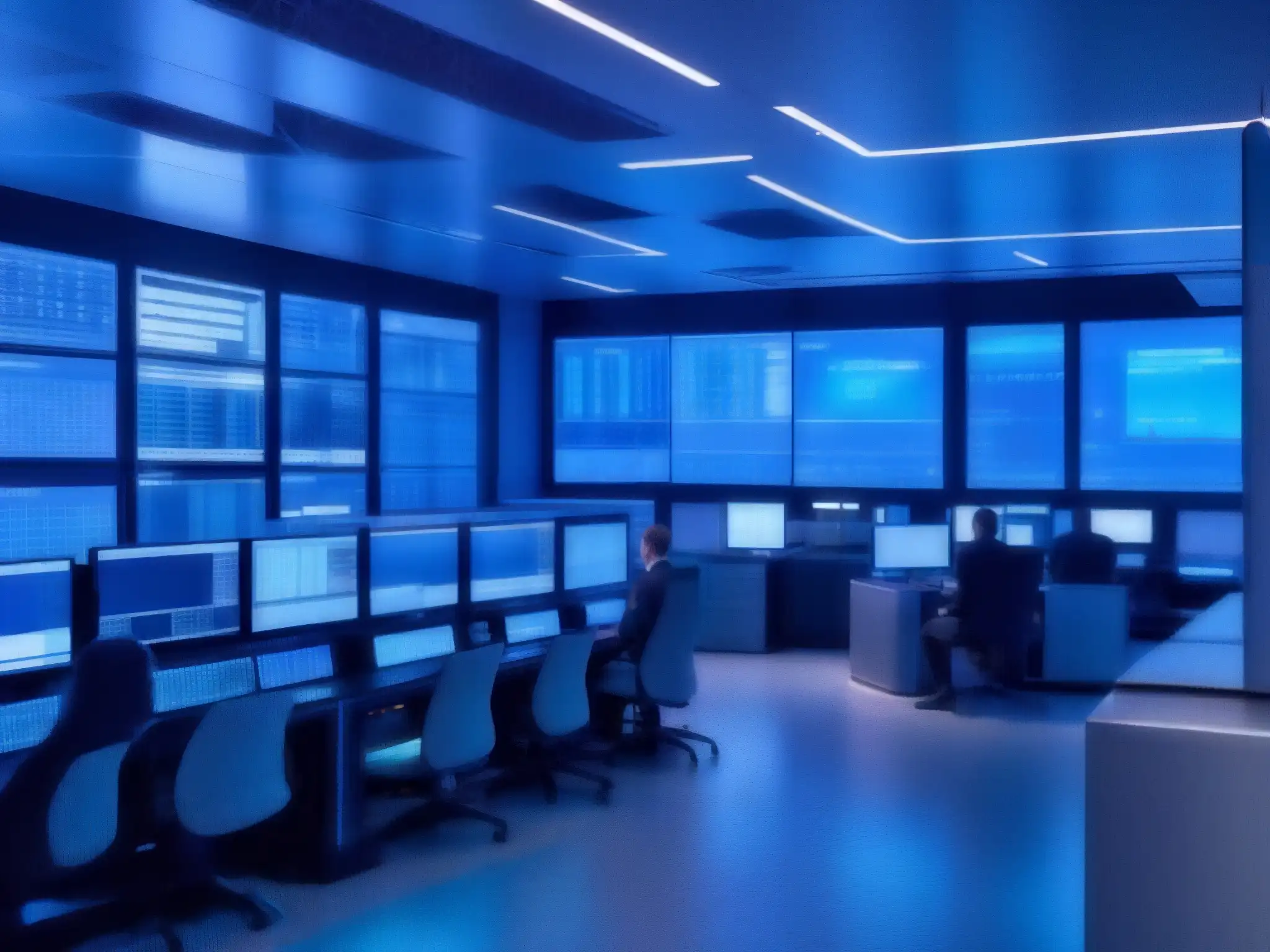Centro de Operaciones de Red Futurista con Tecnología de Vanguardia Centro de operaciones de red futurista con servidores de alta tecnología y monitoreo de técnicos