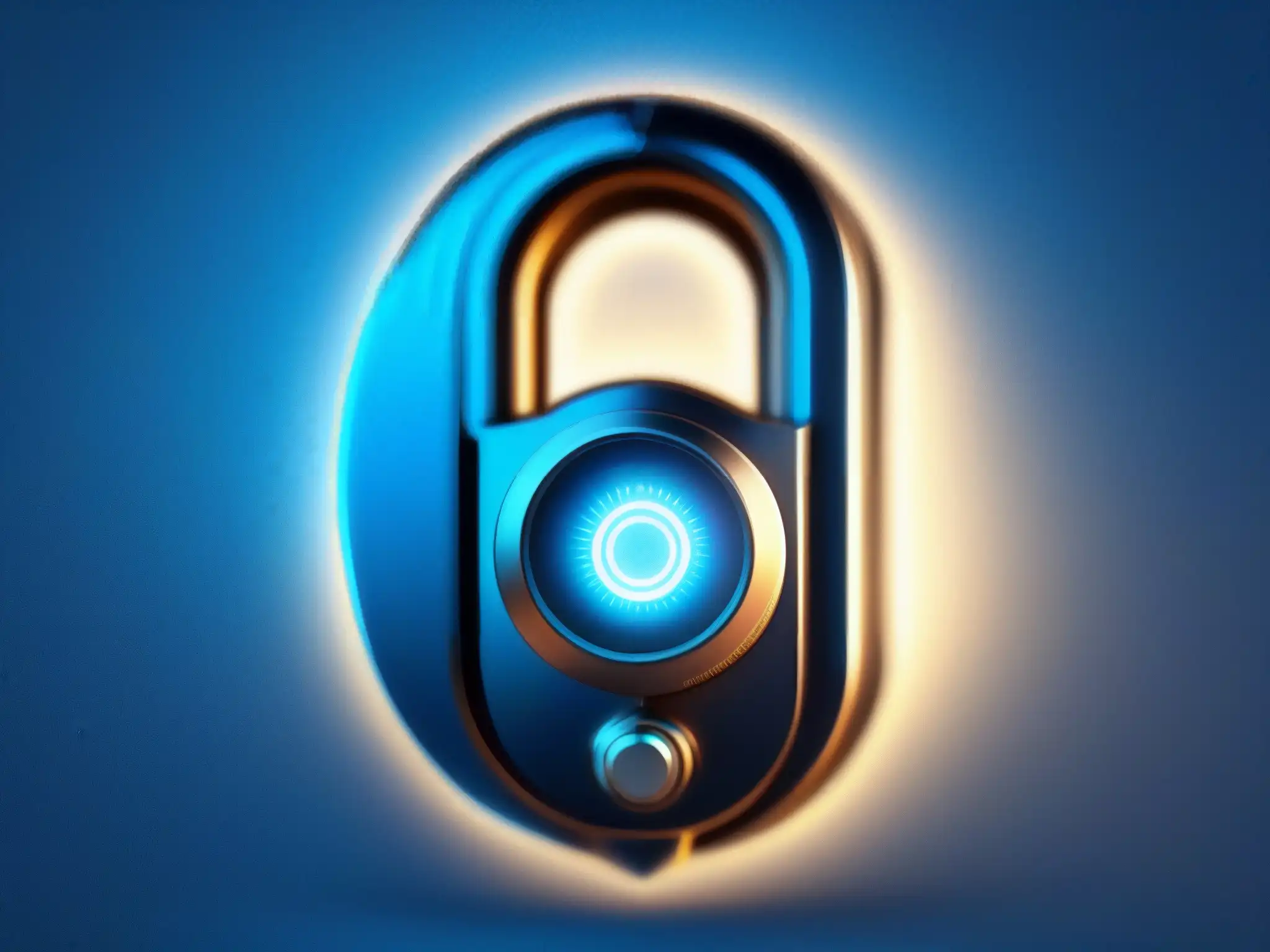 Cerradura digital futurista: seguridad y confianza en plataformas online Una cerradura digital futurista iluminada en azul, simbolizando robustas medidas de seguridad para la mejor plataforma educativa en línea