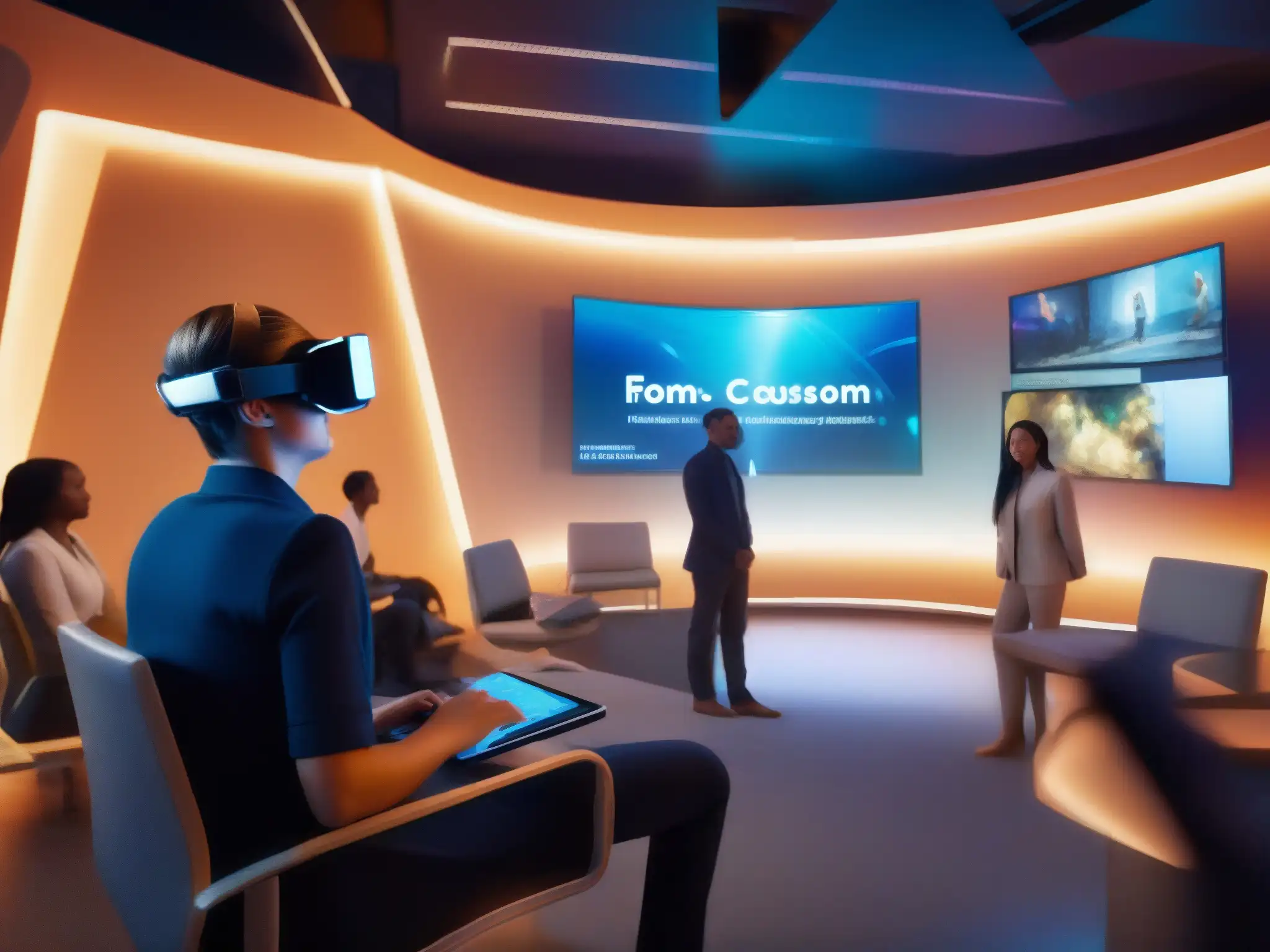 Aula del futuro: Realidad virtual y tecnología educativa Clase futurista con realidad virtual y nuevas tendencias en videoconferencias educativas