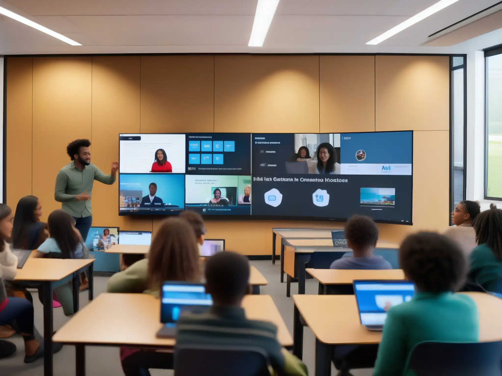 Aula virtual en Jitsi Meet: Estudiantes participando en clase remota Una clase llena de estudiantes participando en una sesión de aprendizaje remoto con Jitsi Meet