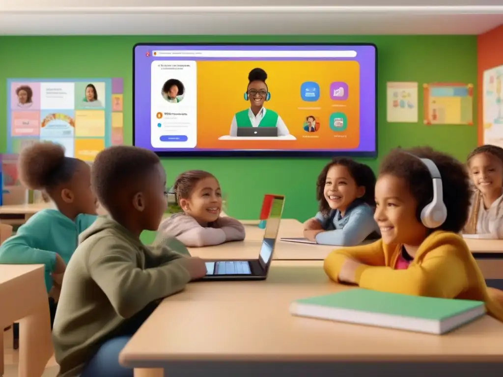 Clase virtual dinámica en Google Meet con niños atentos 'Clase virtual animada en Google Meet: ventajas y desafíos en educación primaria'