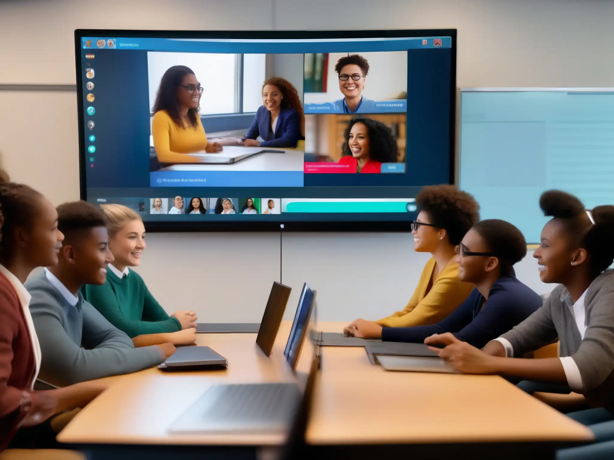 Clase virtual dinámica: alumnos participativos y profesor experto en Zoom Una clase virtual dinámica y colaborativa a través de Zoom, mostrando el impacto de la plataforma en la educación a distancia