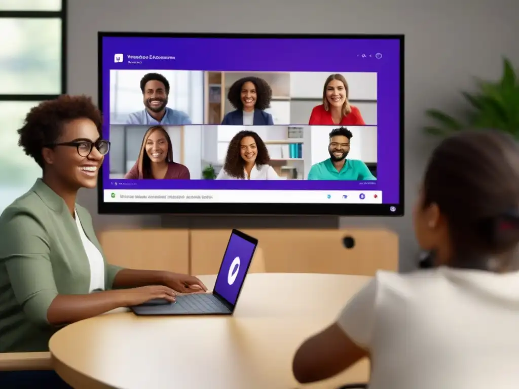 Clase virtual dinámica con Microsoft Teams Una clase virtual dinámica con estudiantes participando en una animada discusión a través de Microsoft Teams