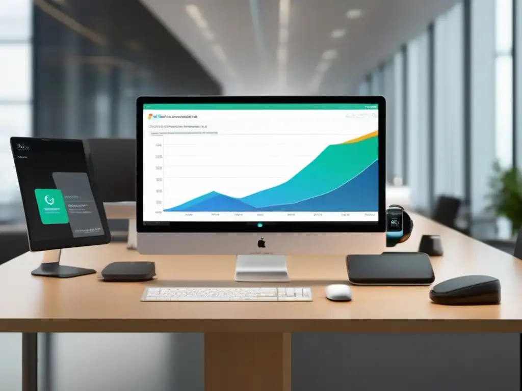 Oficina moderna con integración Webex y CRM para colaboración eficiente Colaboración efectiva con Webex y CRM en una oficina moderna, con tecnología y diseño contemporáneo para una eficiente productividad