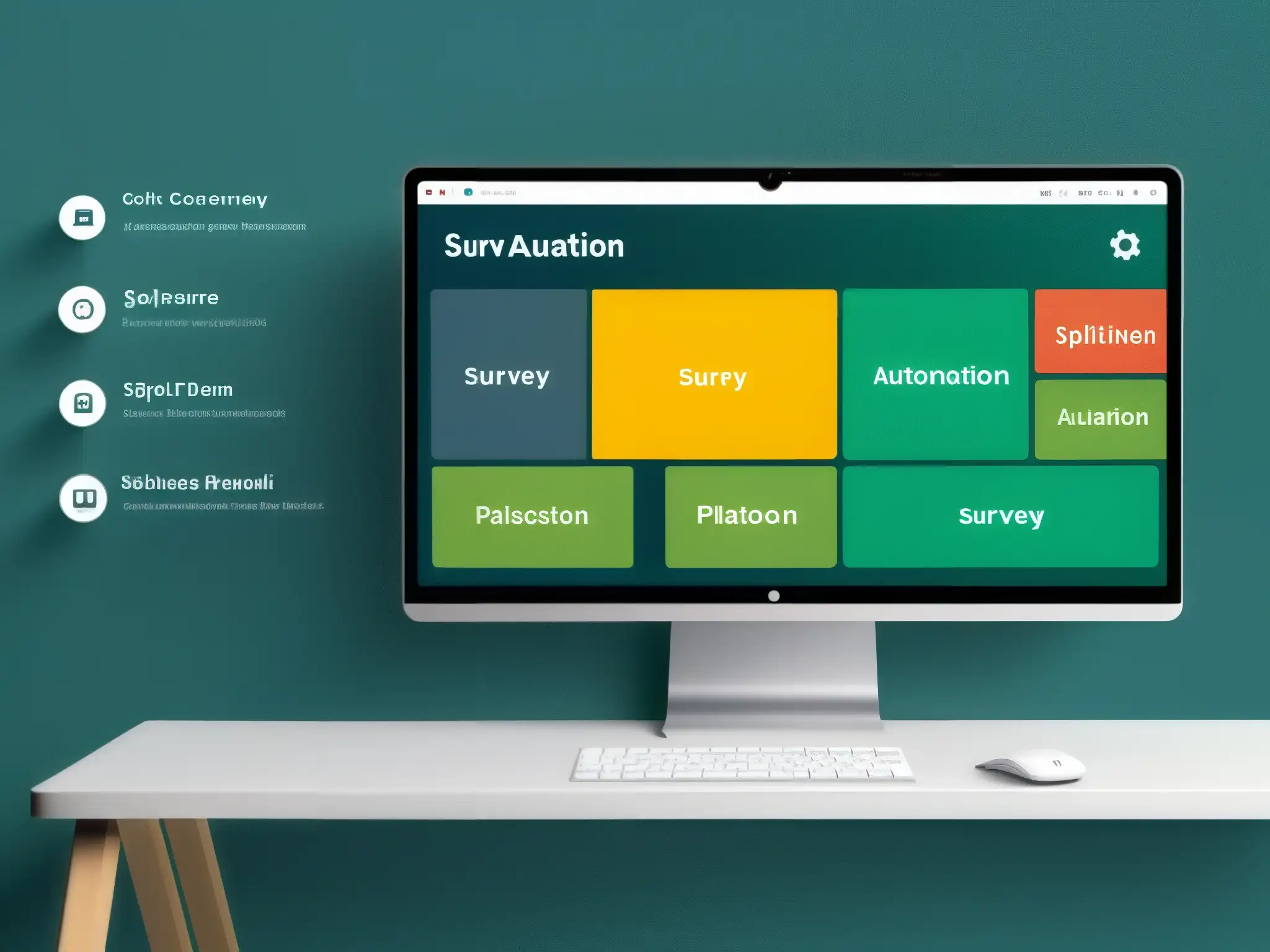 Comparación de plataformas de encuestas: Diseño moderno y funcionalidades Una comparación visual detallada en 8k de interfaces de plataformas de automatización de encuestas, con diseño moderno y vibrantes esquemas de color