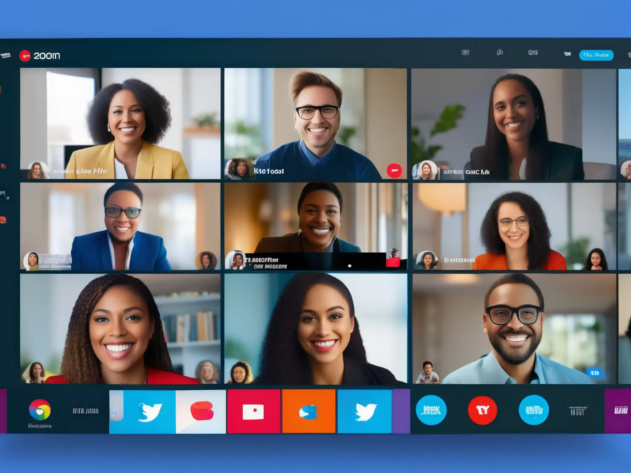 Comparación detallada: Zoom vs Comparativa calidad videoconferencia Zoom Skype: Detallada imagen de comparación de calidad entre llamada de Zoom y Skype, con participantes animados