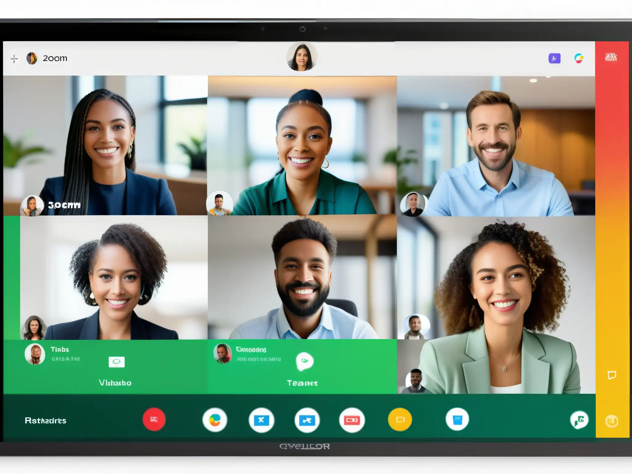 Conferencias virtuales de alta calidad en Zoom, Teams y Hangouts Comparativa calidad videoconferencia sistemas operativos: Tres videoconferencias con Zoom, Teams y Hangouts, con llamadas vivas y fondos profesionales