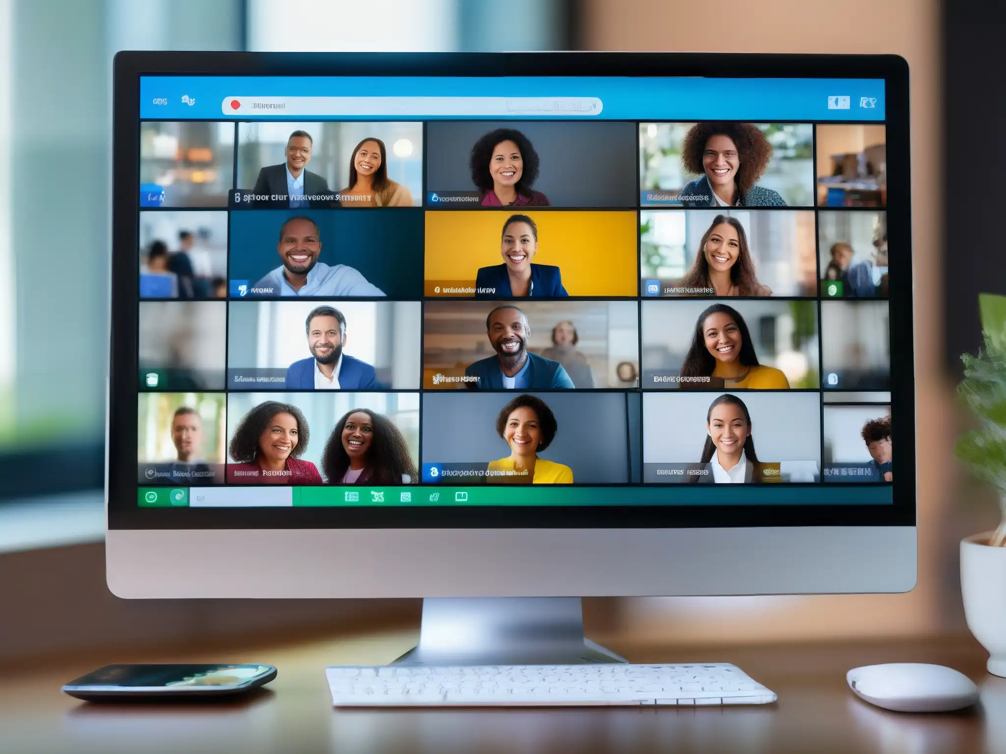 Comparación de videoconferencias en Zoom, Teams y Hangouts Comparativa de calidad de videoconferencia en diferentes sistemas operativos, mostrando pantallas vibrantes y claras en laptops, tablets y smartphones