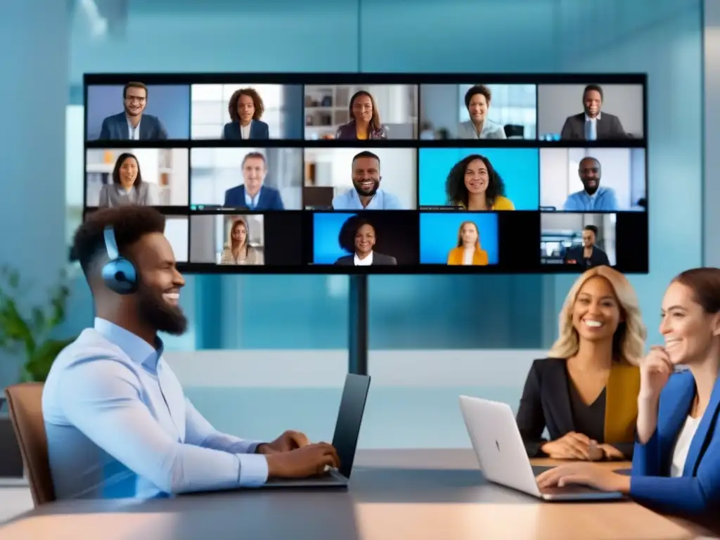 Videoconferencias profesionales en Teams y Skype Una comparativa de calidad de videoconferencia entre Teams y Skype, mostrando reuniones profesionales en pantallas divididas