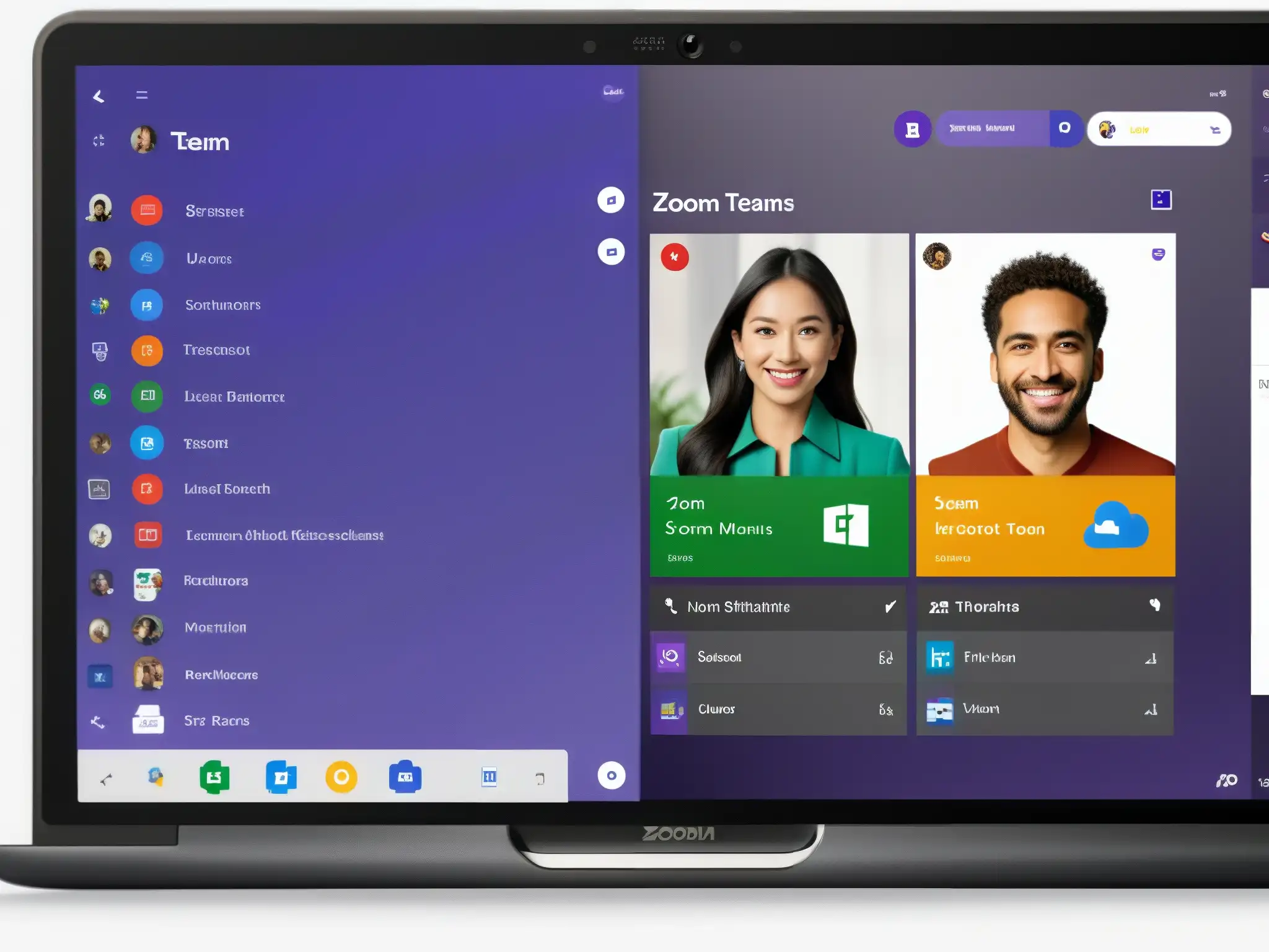 Comparación de Interfaz: Zoom vs Comparativa características técnicas Zoom vs Microsoft Teams: Detalle de interfaces de usuario en pantalla dividida