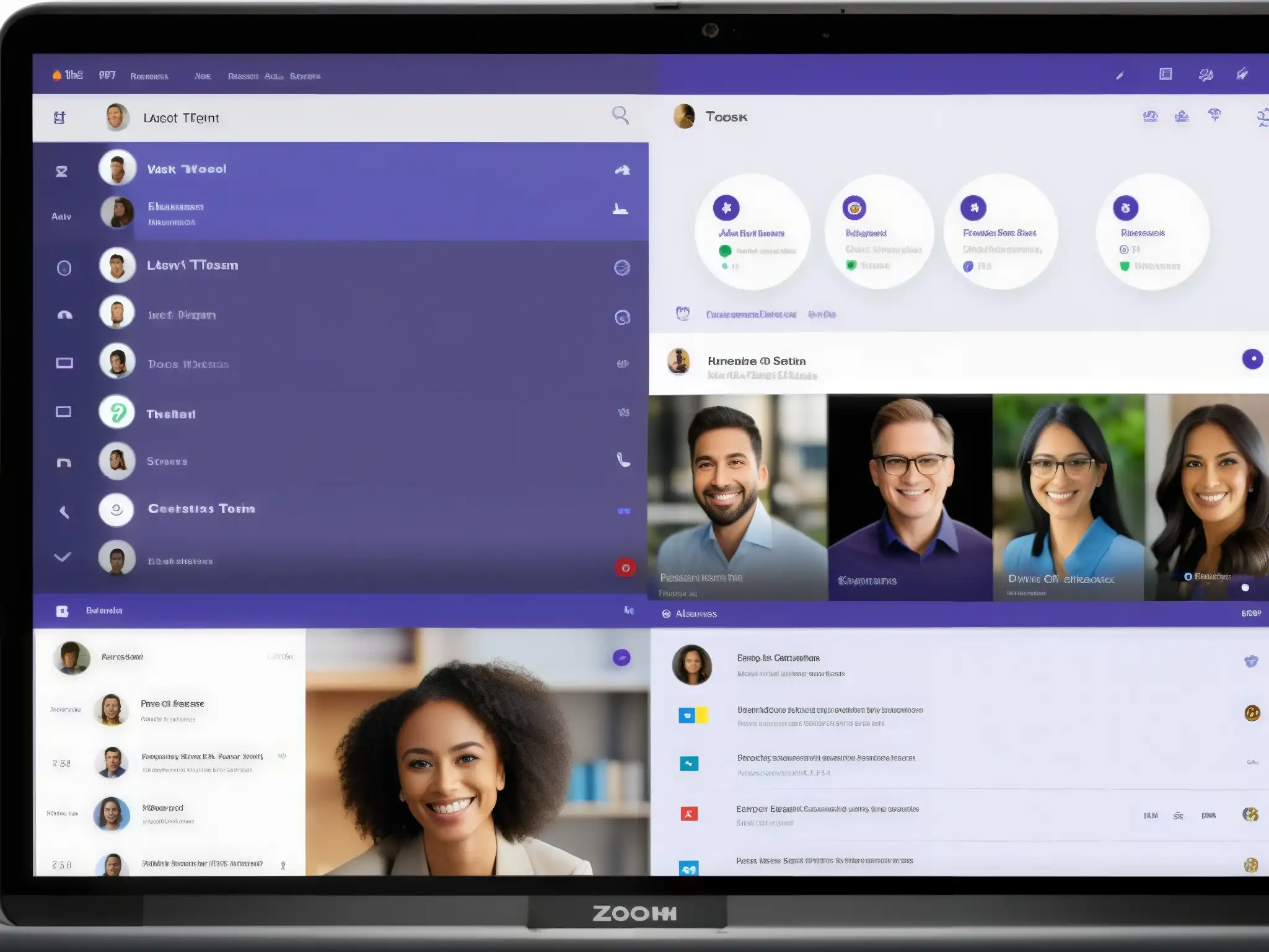 Comparativa de interfaces Zoom vs Comparativa de características técnicas entre Zoom y Microsoft Teams, mostrando la interfaz amigable y las funciones de soporte técnico de ambas plataformas