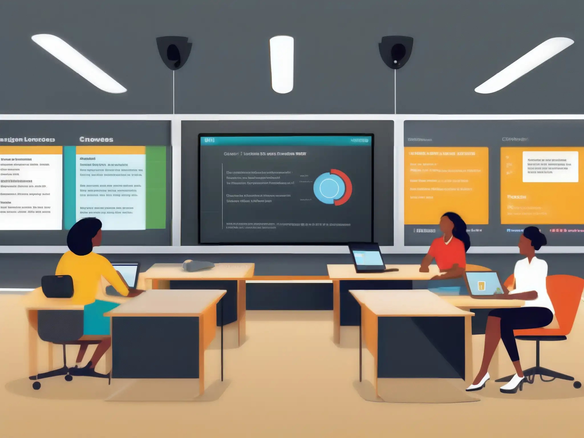 Virtual classrooms: Blackboard, Canvas y Zoom en acción Comparativa de compatibilidad de sistemas de educación virtual con aulas virtuales interconectadas de Blackboard, Canvas y Zoom, mostrando actividades interactivas de estudiantes y profesores