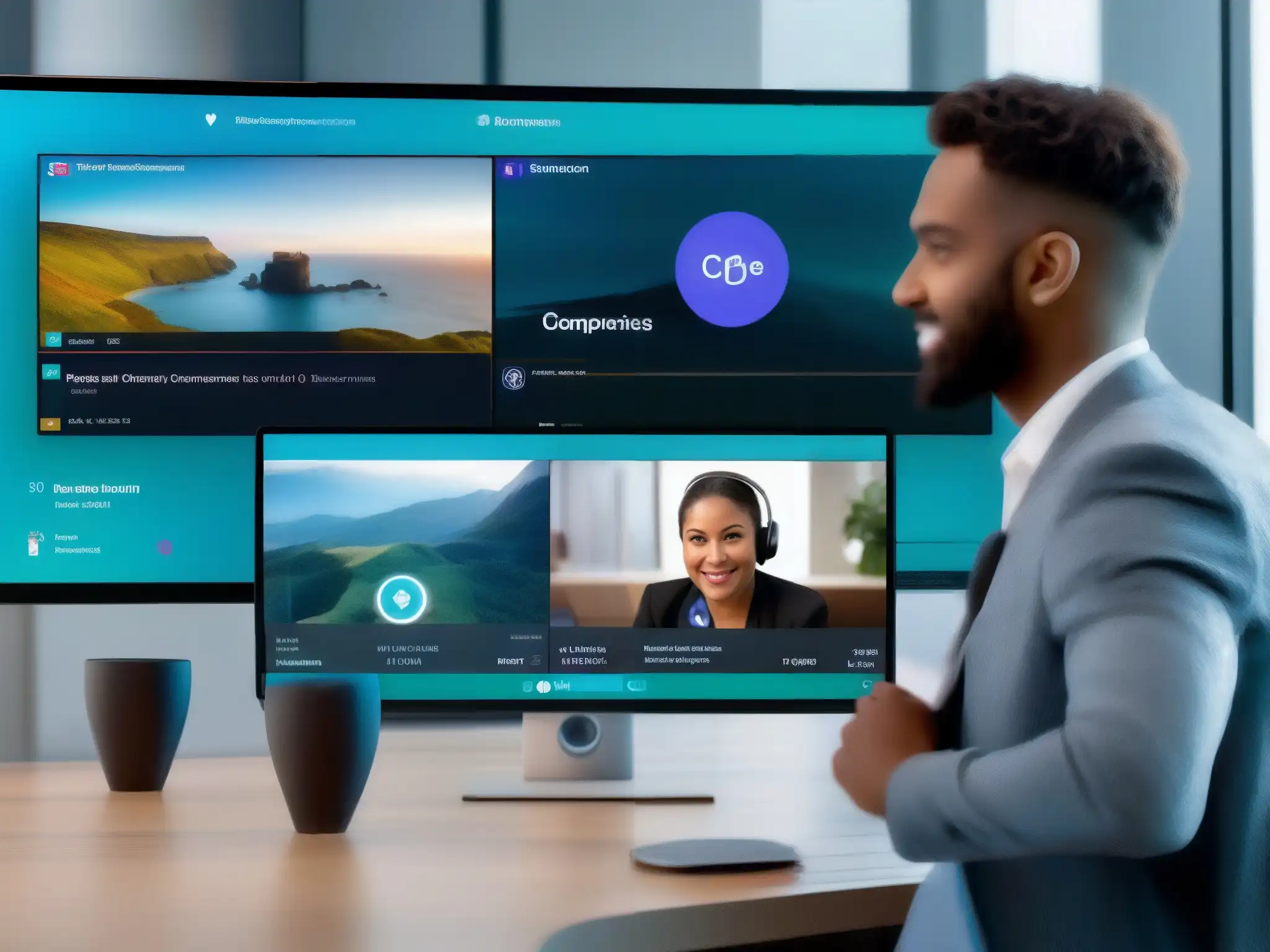 Comparativa de Plataformas de Videoconferencia: Abierto vs Comparativa eficiencia plataformas videoconferencia: Detalle en 8k de dos plataformas de videoconferencia, mostrando sus diferencias en diseño, características y rendimiento