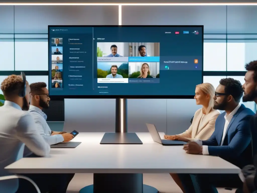 Comparativa detallada de plataformas de videoconferencia en 8K Comparativa de funcionalidades exclusivas en videoconferencia, mostrando interfaces detalladas y modernas de plataformas líderes en alta resolución