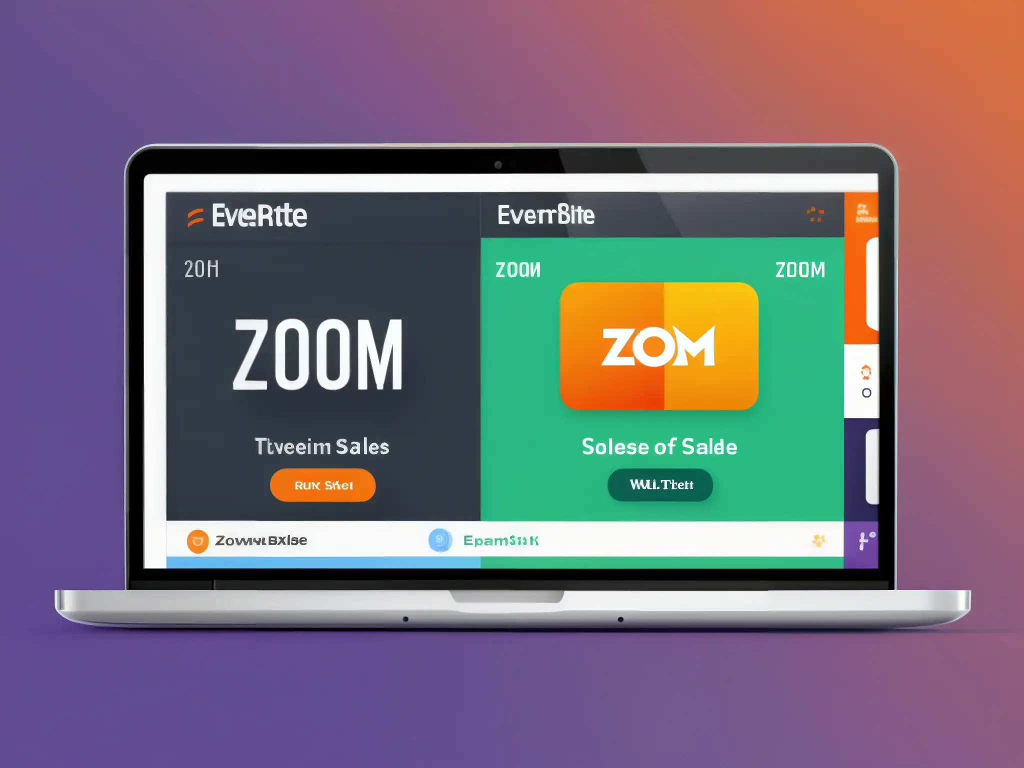 Comparación detallada: Eventbrite vs Zoom Comparativa gestión eventos en línea: Interfaz de Eventbrite y Zoom mostrando análisis de costos y funciones de gestión