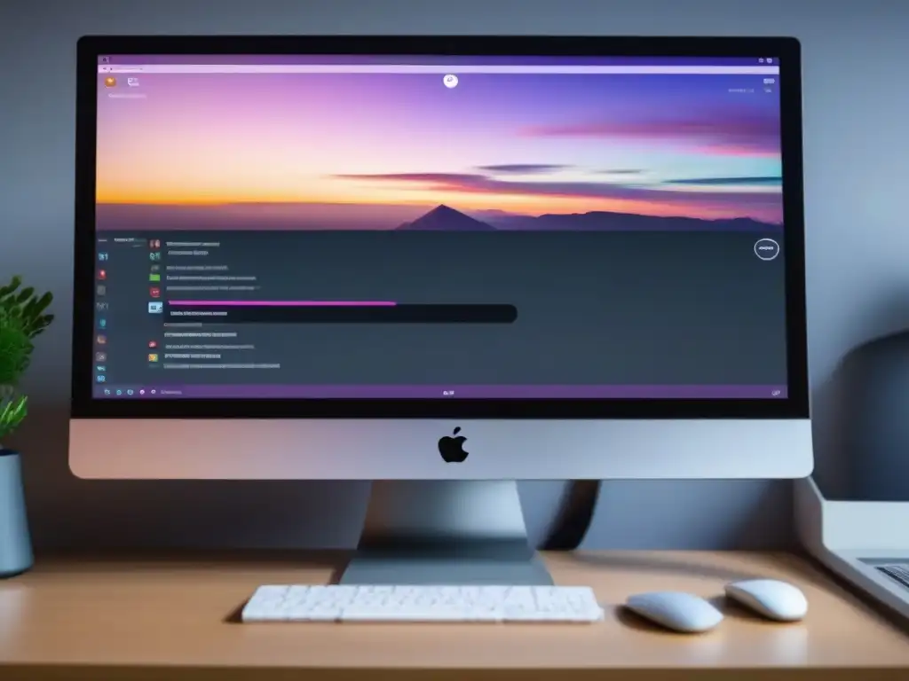 Workspace eficiente: Discord vs Comparativa herramientas comunicación online: Espacio de trabajo moderno con pantallas de Discord y Slack, transmitiendo eficiencia y productividad