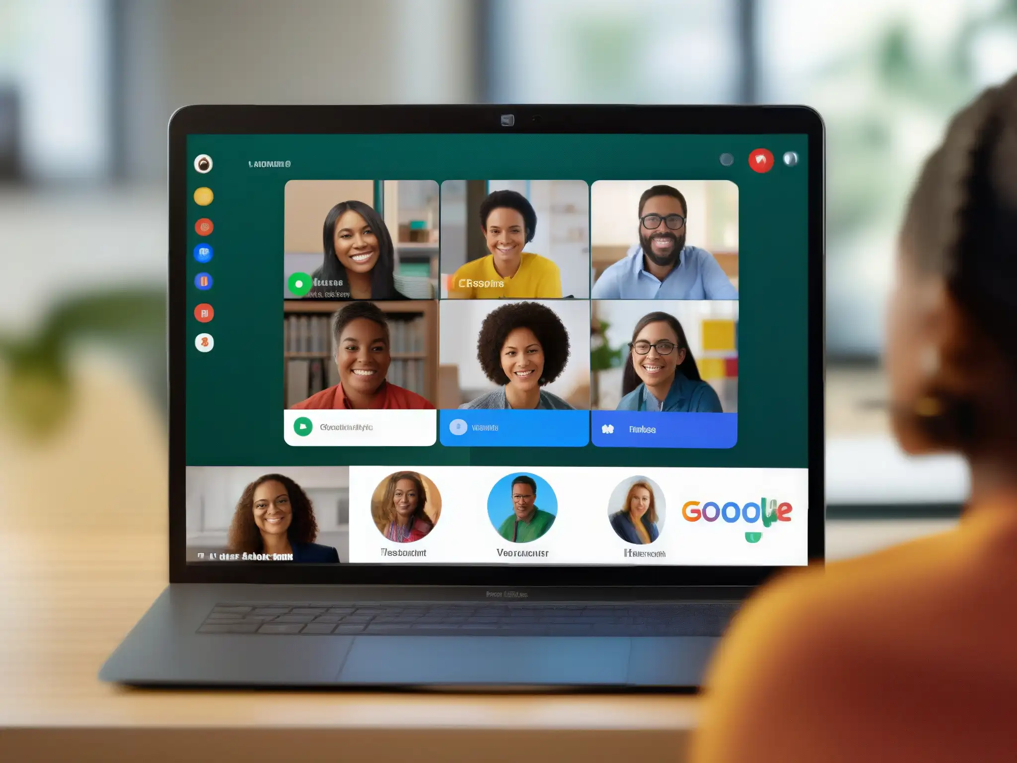 Profesor liderando Zoom y Google Classroom Comparativa herramientas videoconferencia educación distancia: Maestros en Zoom y Google Classroom interactuando con estudiantes comprometidos
