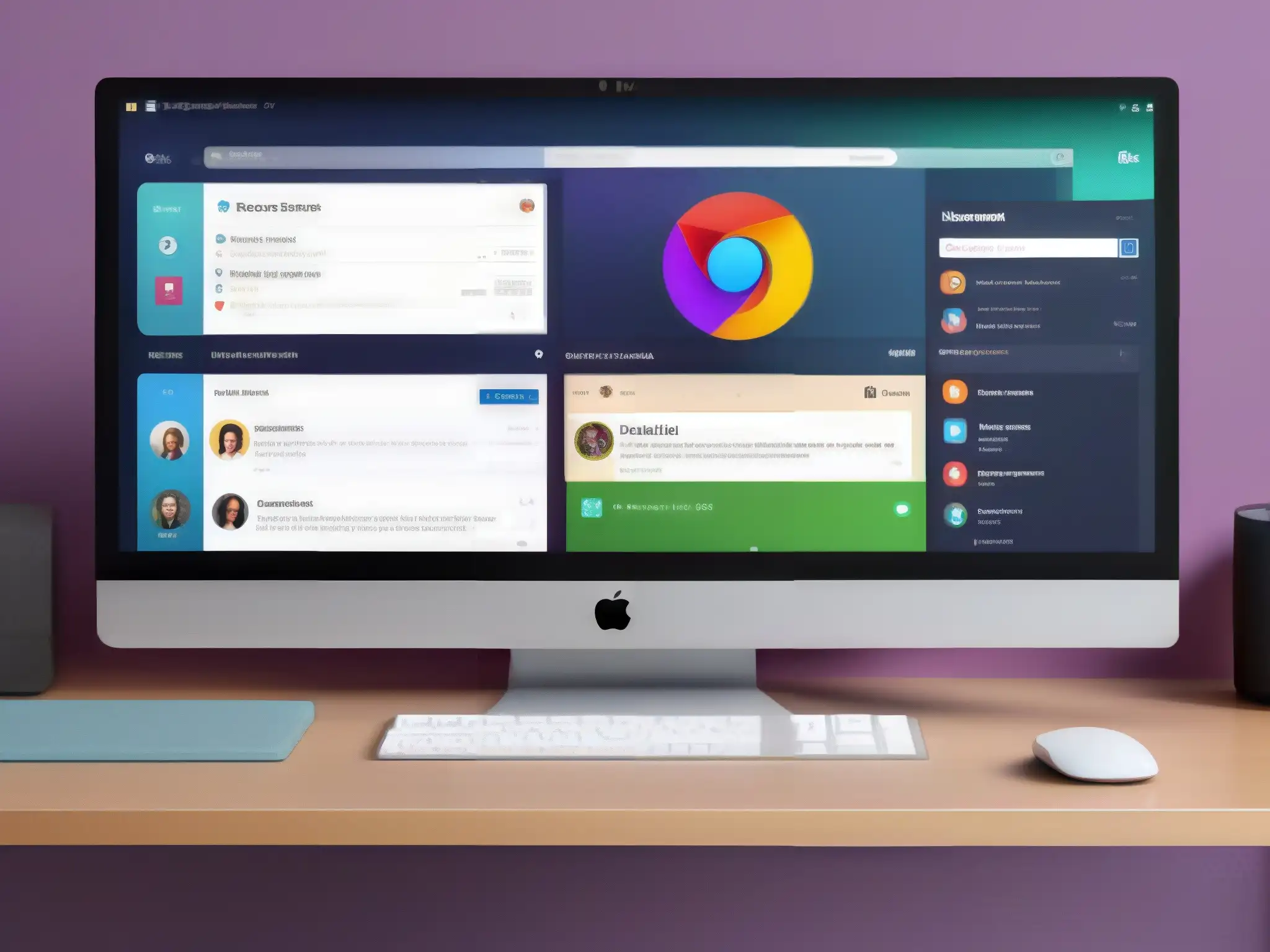 Interfaz Discord y Slack en entorno profesional Comparativa herramientas comunicación online: Dos pantallas muestran Discord y Slack en un entorno de oficina moderno y profesional