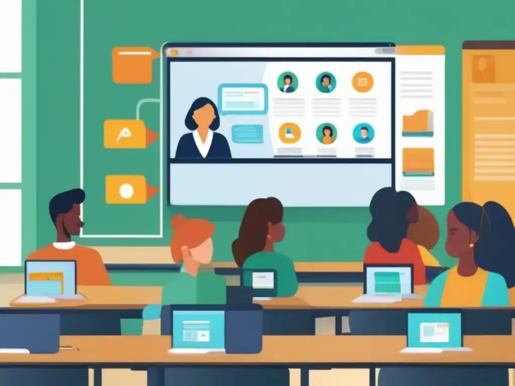 Enseñanza sincrónica y asincrónica: Tecnología educativa moderna Comparativa de herramientas videoconferencia en aula moderna con métodos sincrónicos y asíncronos, destacando dinámica educativa