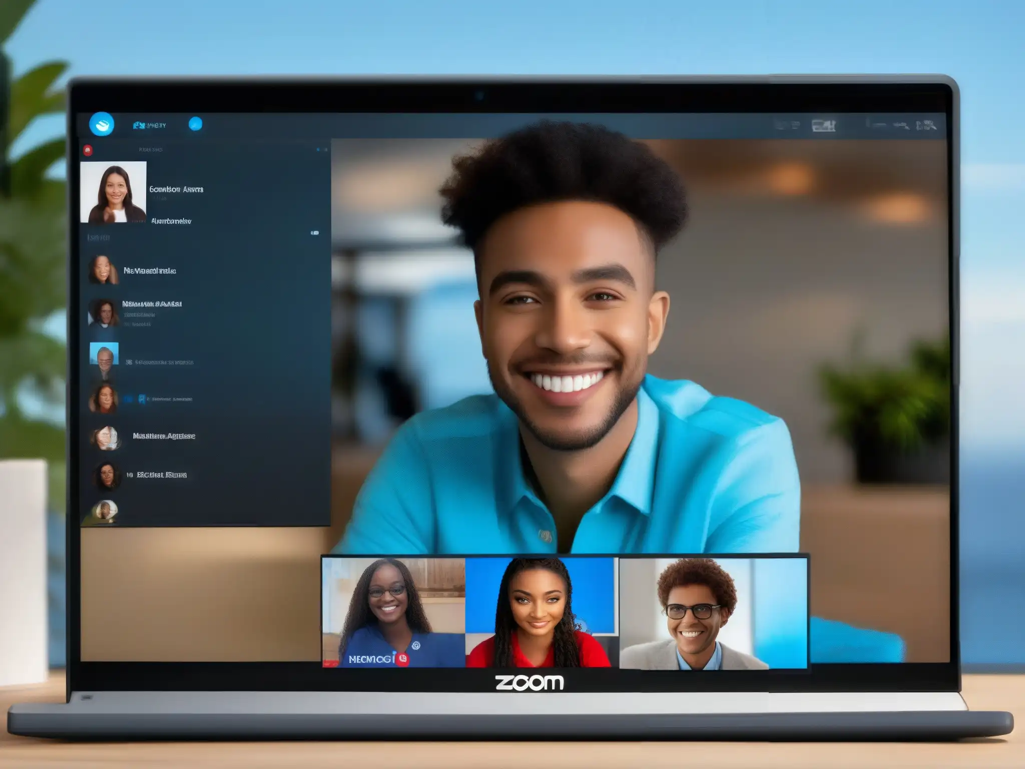 Comparación detallada Zoom vs Comparativa herramientas videoconferencia 2023: Detalle visual de Zoom y Skype, interfaces modernas y funcionales para reuniones virtuales