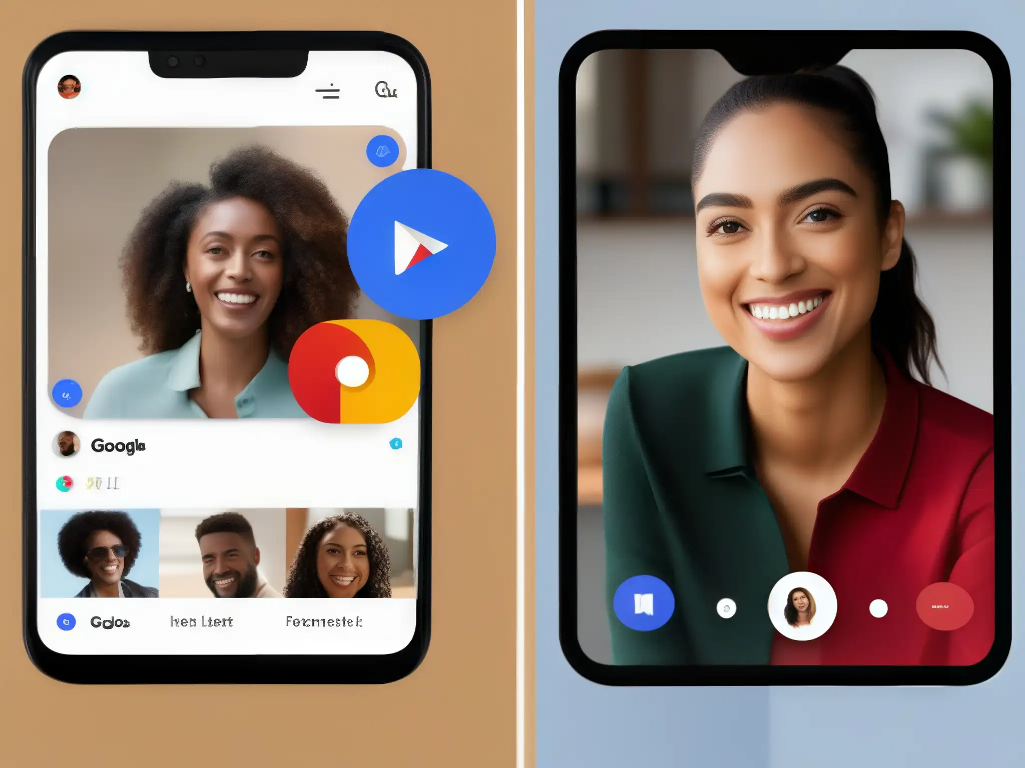 Comparación Google Duo vs Comparativa herramientas videoconferencia Google: Elegante comparación entre Google Duo y Google Meet, destacando sus distintas funciones y estilos