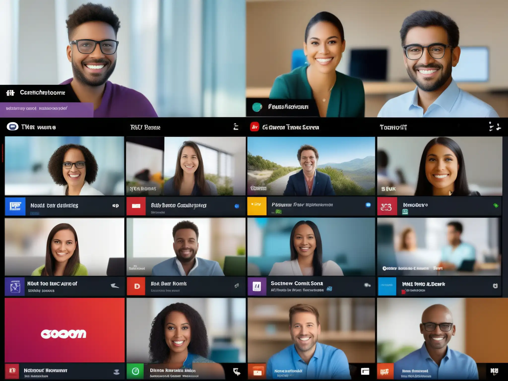Comparación detallada de plataformas de videoconferencia para la enseñanza síncrona: Zoom, Google Meet, Microsoft Teams Comparativa de herramientas de videoconferencia para enseñanza sincrónica con interfaces claras y nítidas de Zoom, Google Meet y Microsoft Teams