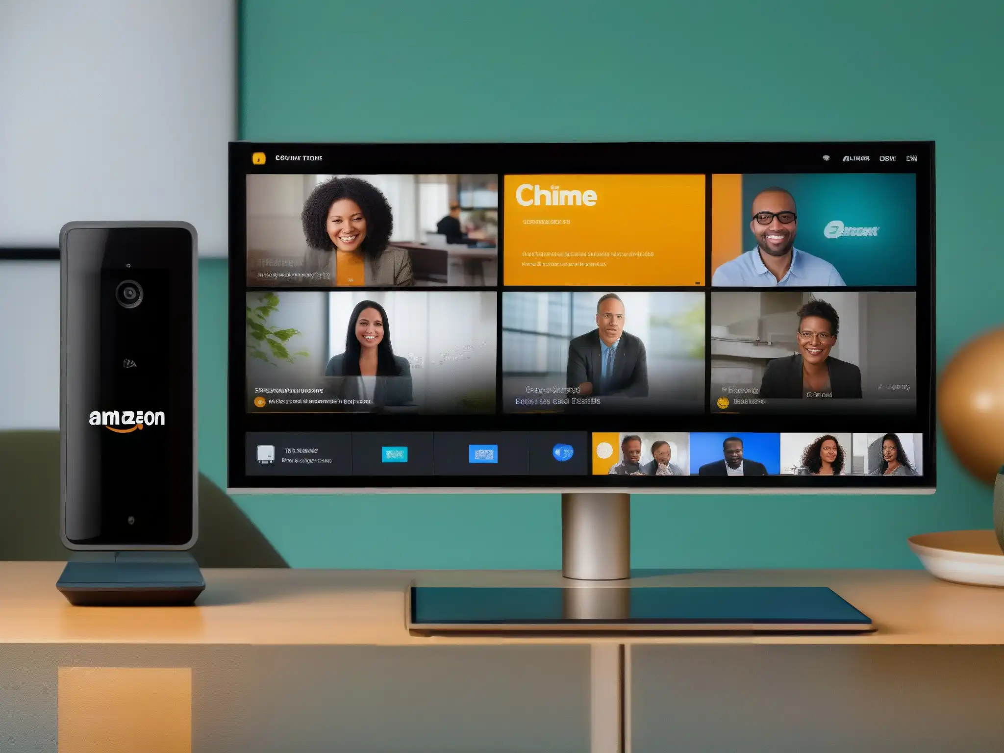 Comparación visual: Lifesize vs Comparativa herramientas videoconferencia PYMES: Lifesize vs Amazon Chime, interfaces vibrantes y funcionales