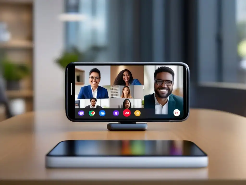 Comparativa de apps de videoconferencia en iPhone Una comparativa de herramientas de videoconferencia en iOS, mostrando FaceTime y otras apps en uso en un entorno profesional