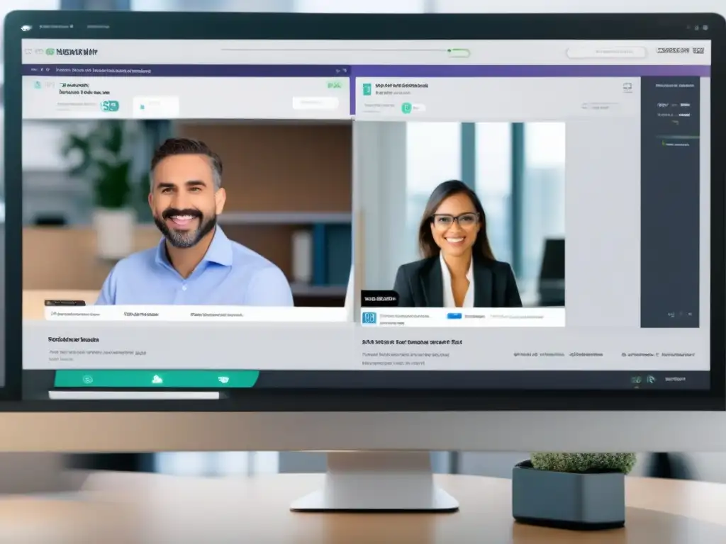 Comparativa de GoToWebinar y Zoom: Profesionalismo y Eficacia Comparativa de herramientas de videoconferencia profesionales con interfaces detalladas y entorno profesional moderno