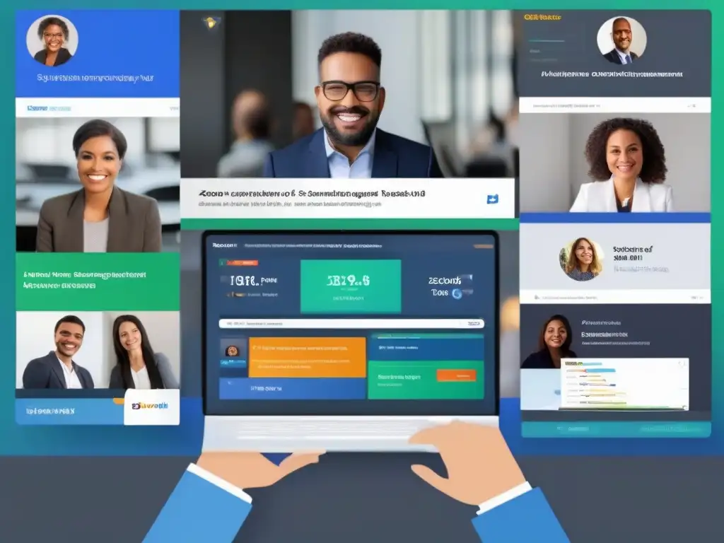 Comparativa de interfaces: GoToWebinar vs Zoom Comparativa herramientas videoconferencia profesionales: Interfaces modernas de GoToWebinar y Zoom Webinars mostrando herramientas de participación, paneles de análisis y opciones de personalización