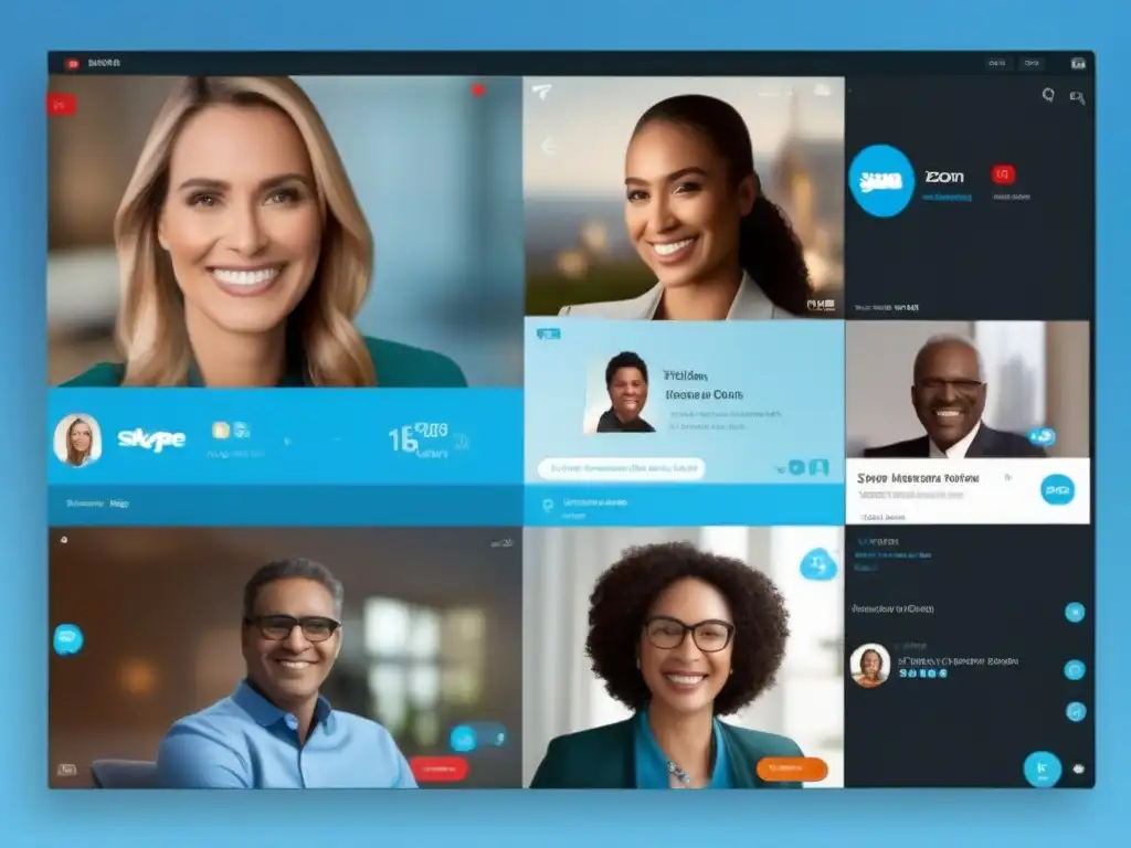Comparación evolutiva: Skype vs Comparativa herramientas videoconferencia profesionales: Evolución visual de Skype y Zoom, destacando su diseño y funciones avanzadas