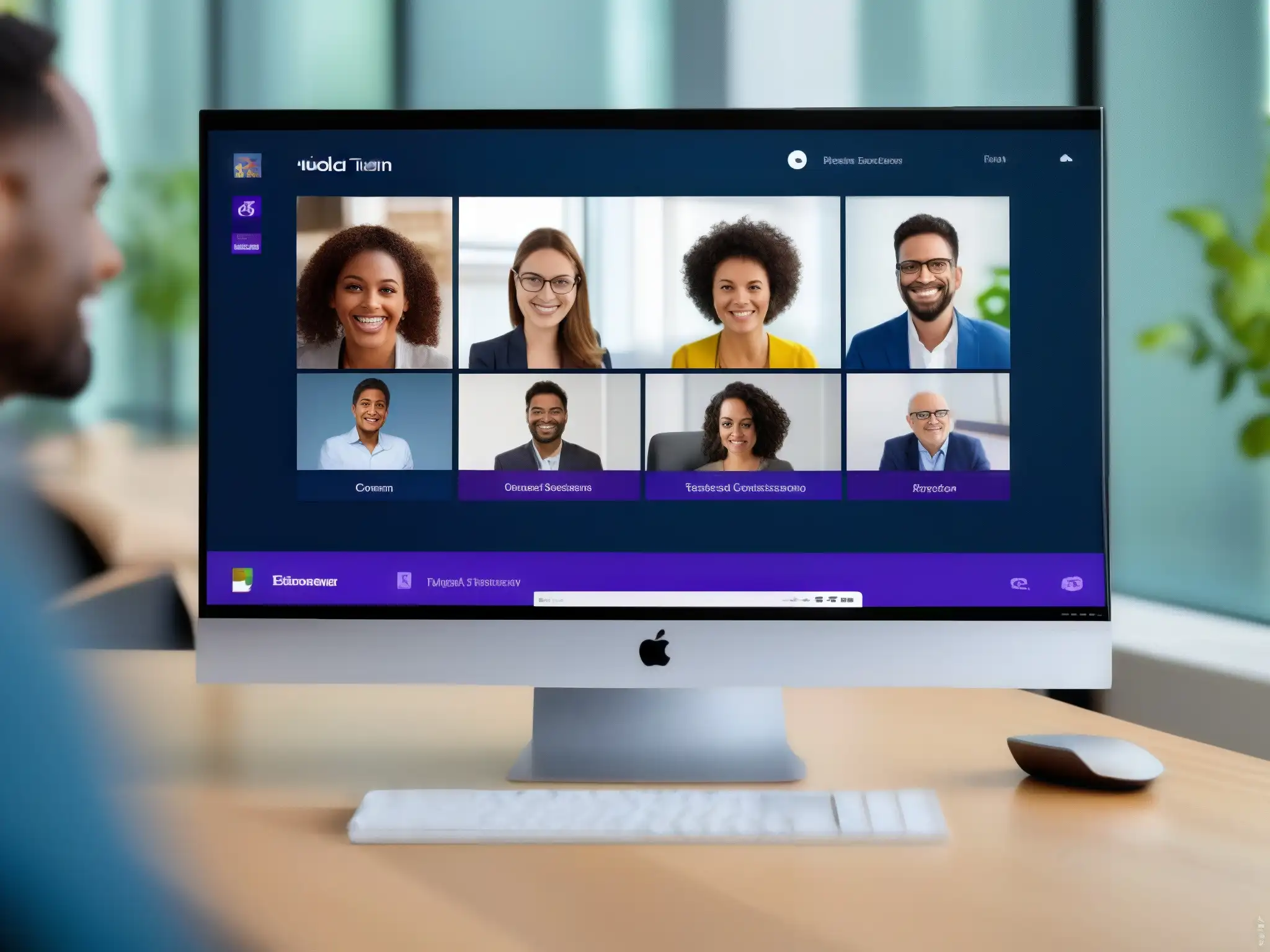 Comparación Zoom vs Comparativa de herramientas de videoconferencia profesionales: Zoom y Microsoft Teams en pantalla dividida, transmitiendo modernidad y profesionalismo