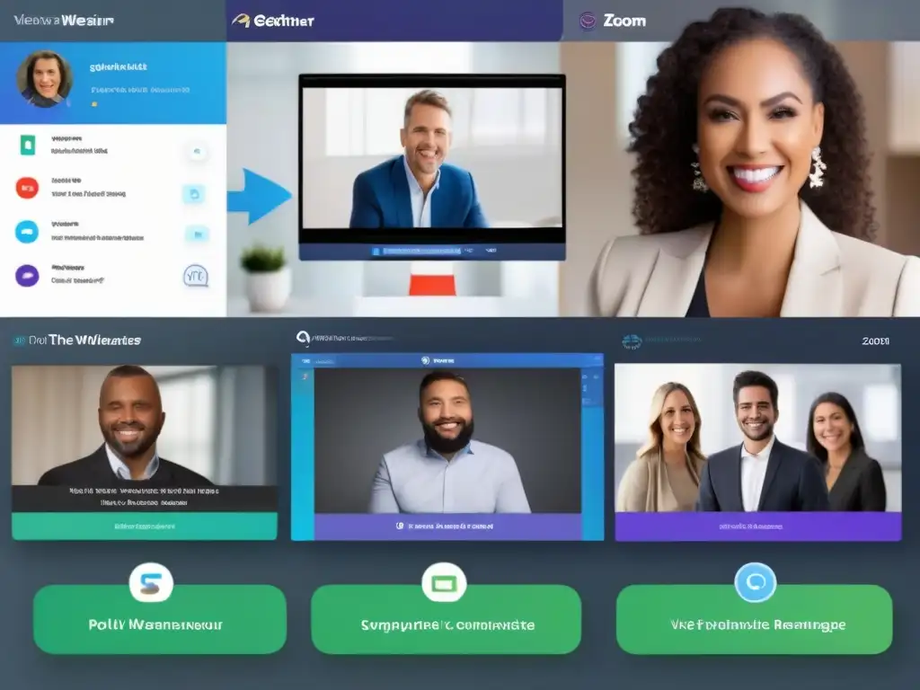 Comparativa: GoToWebinar vs Zoom Webinars Comparativa herramientas videoconferencia profesionales: Imágenes de GoToWebinar y Zoom Webinars, destacando sus características y herramientas clave