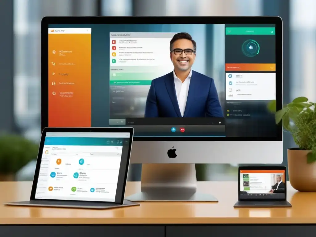 Comparación de Interfaz de Usuario: GoToMeeting vs Una comparativa de herramientas de videoconferencia para el sector financiero, mostrando interfaces modernas y profesionales de GoToMeeting y Webex