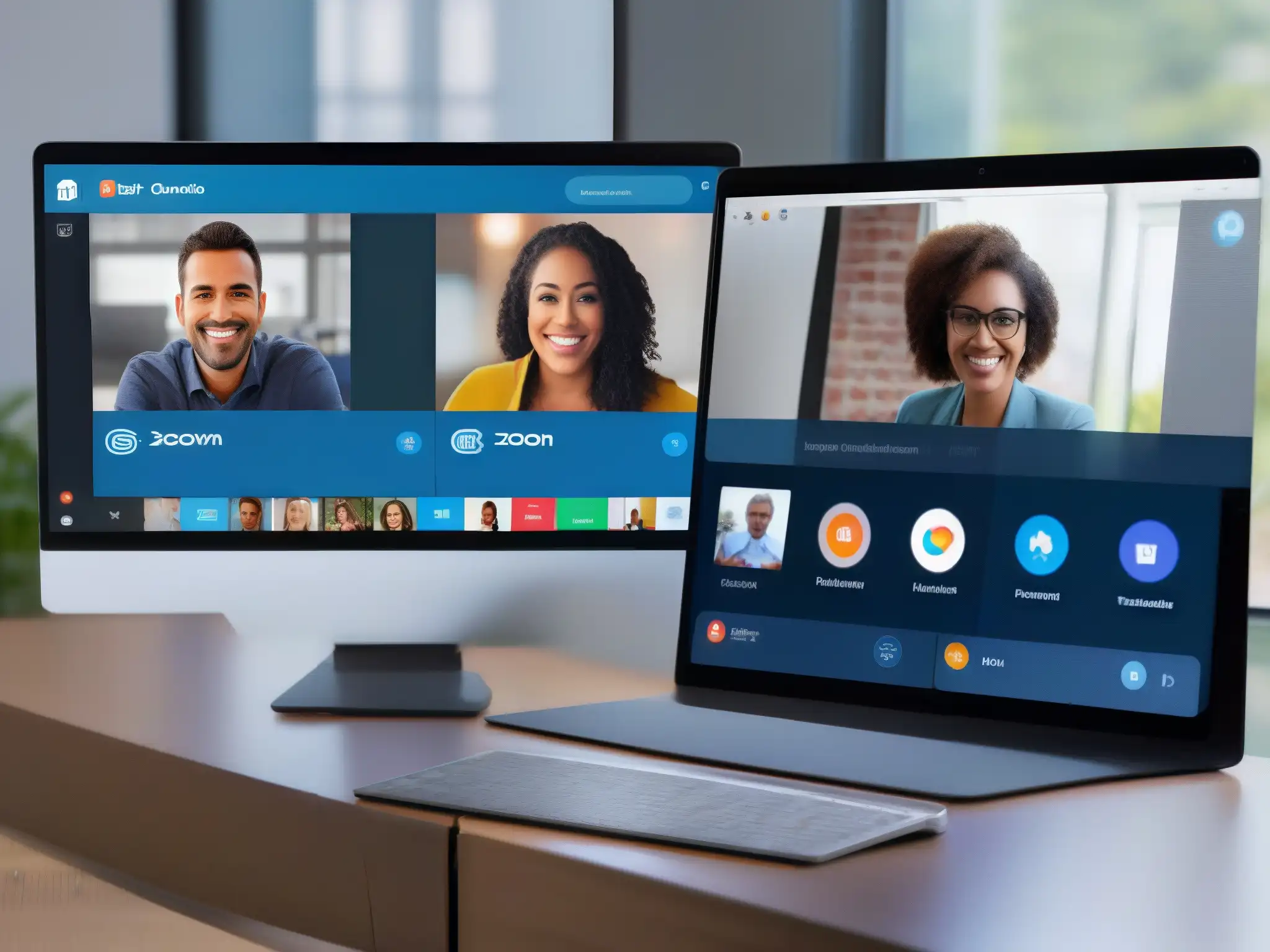 Comparación Jitsi Meet vs Zoom: Interfaz moderna y amigable Comparativa Jitsi Meet vs Zoom: Imagen de interfaces modernas y fáciles de usar de ambas plataformas de videoconferencia