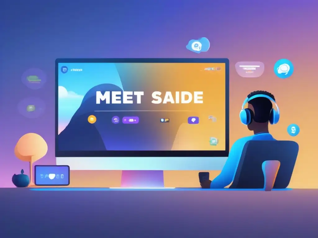 Videoconferencia para gaming: Jitsi Meet vs Comparativa de interfaces: Jitsi Meet para videoconferencias gaming vs Discord para chat y voz, en un ambiente futurista con elementos gaming