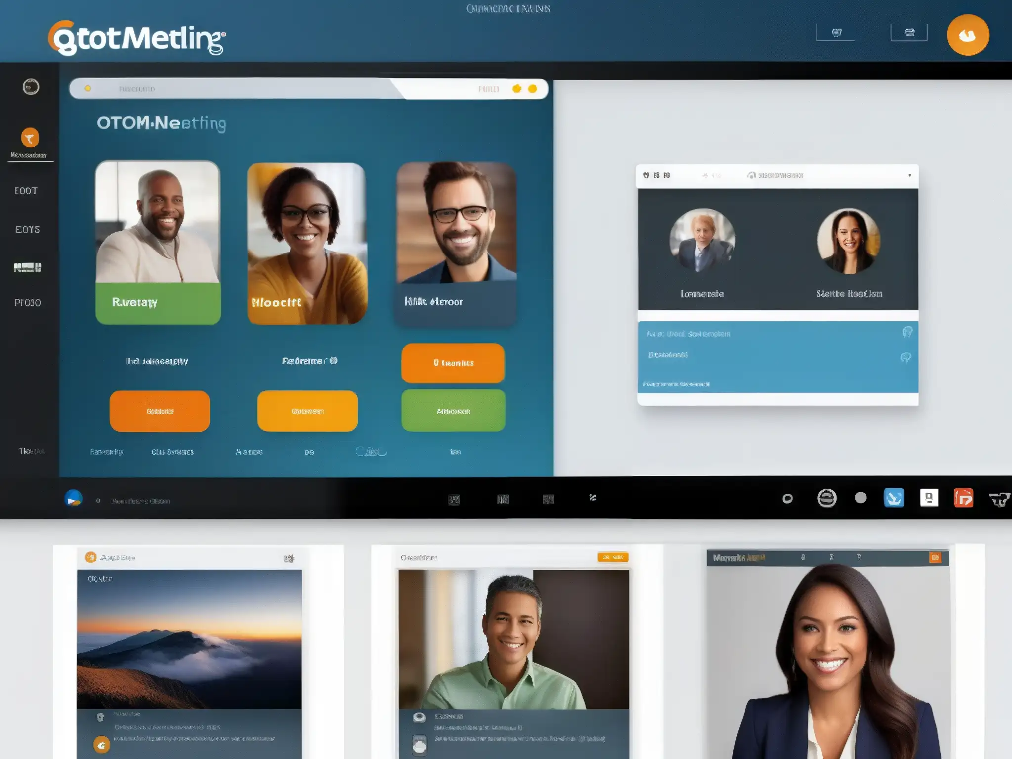 Comparación detallada: GoToMeeting vs Comparativa entre las interfaces de GoToMeeting y Jitsi Meet, resaltando diseño y funcionalidad de herramientas videoconferencia gratuitas