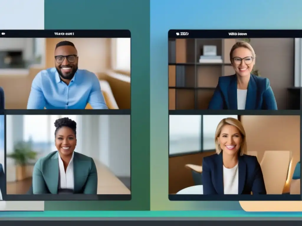 Comparación interfaces: TrueConf vs Comparativa de interfaces de videoconferencia: TrueConf a la izquierda y Zoom a la derecha