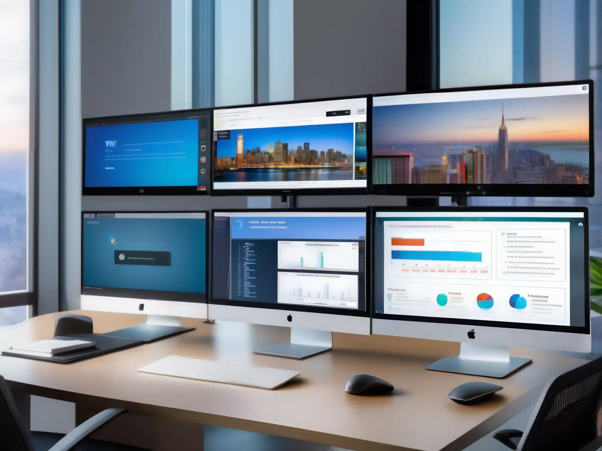 Comparación detallada de plataformas de videoconferencia Comparativa de precios de plataformas de videoconferencia en elegante y moderno entorno de oficina con vistas a la ciudad