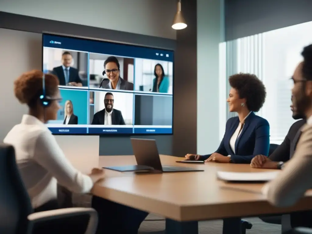 Comparativa de productividad: contraste entre oficina tradicional y videoconferencia moderna, ambas profesionales y eficientes