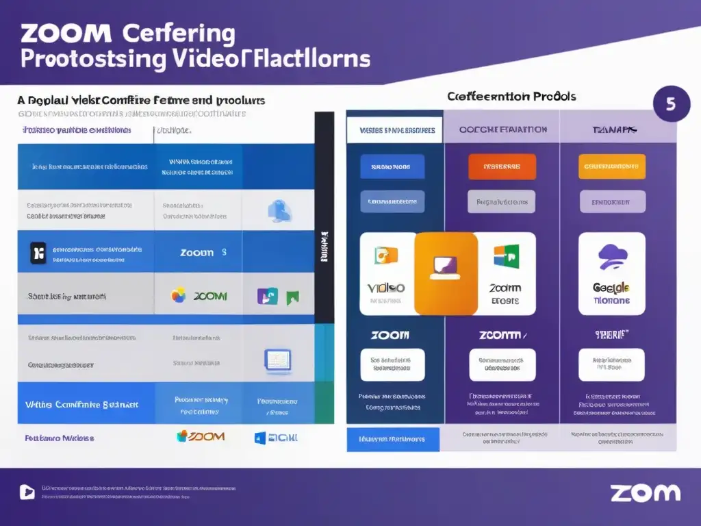 Comparativa de seguridad: Zoom, Microsoft Teams y Google Meet Comparativa de protocolos de seguridad en videoconferencias: Zoom, Microsoft Teams y Google Meet con gráficos detallados y diseño moderno y claro