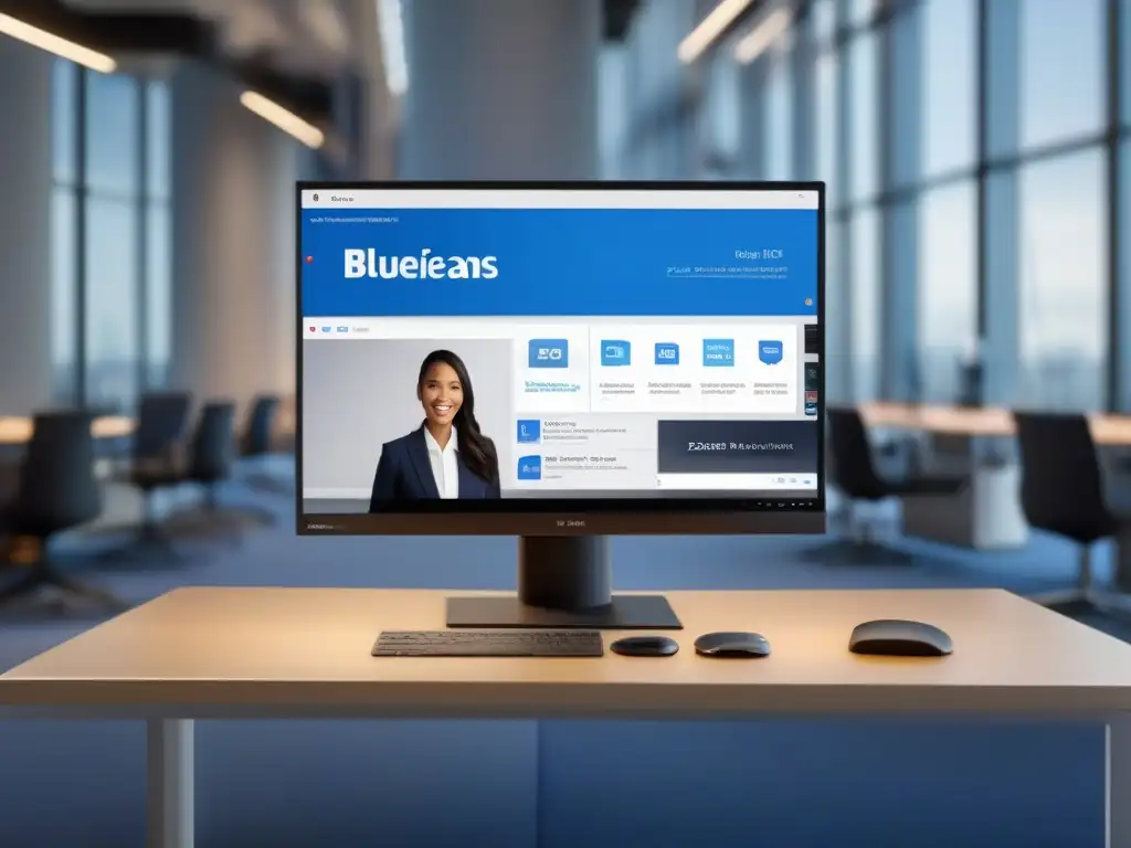 Comparación visual: BlueJeans vs Comparativa de rendimiento BlueJeans vs Zoom en entorno corporativo moderno con luz natural y diseño profesional