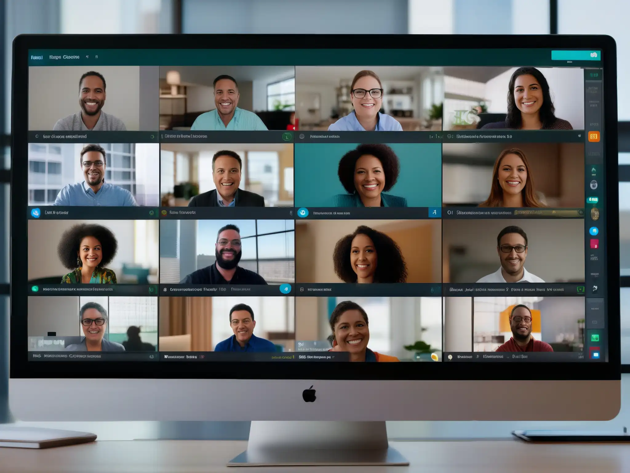 Comparativa WebEx vs Comparativa rendimiento videoconferencia grandes reuniones: WebEx y Teams muestran sus interfaces modernas y métricas en pantalla dividida