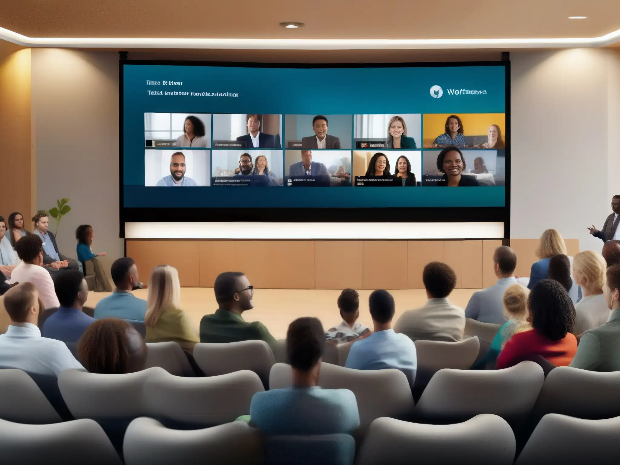 Conferencia virtual: WebEx y Microsoft Teams en acción Comparativa de rendimiento en videoconferencias para grandes reuniones virtuales con participantes diversos en auditorio lleno