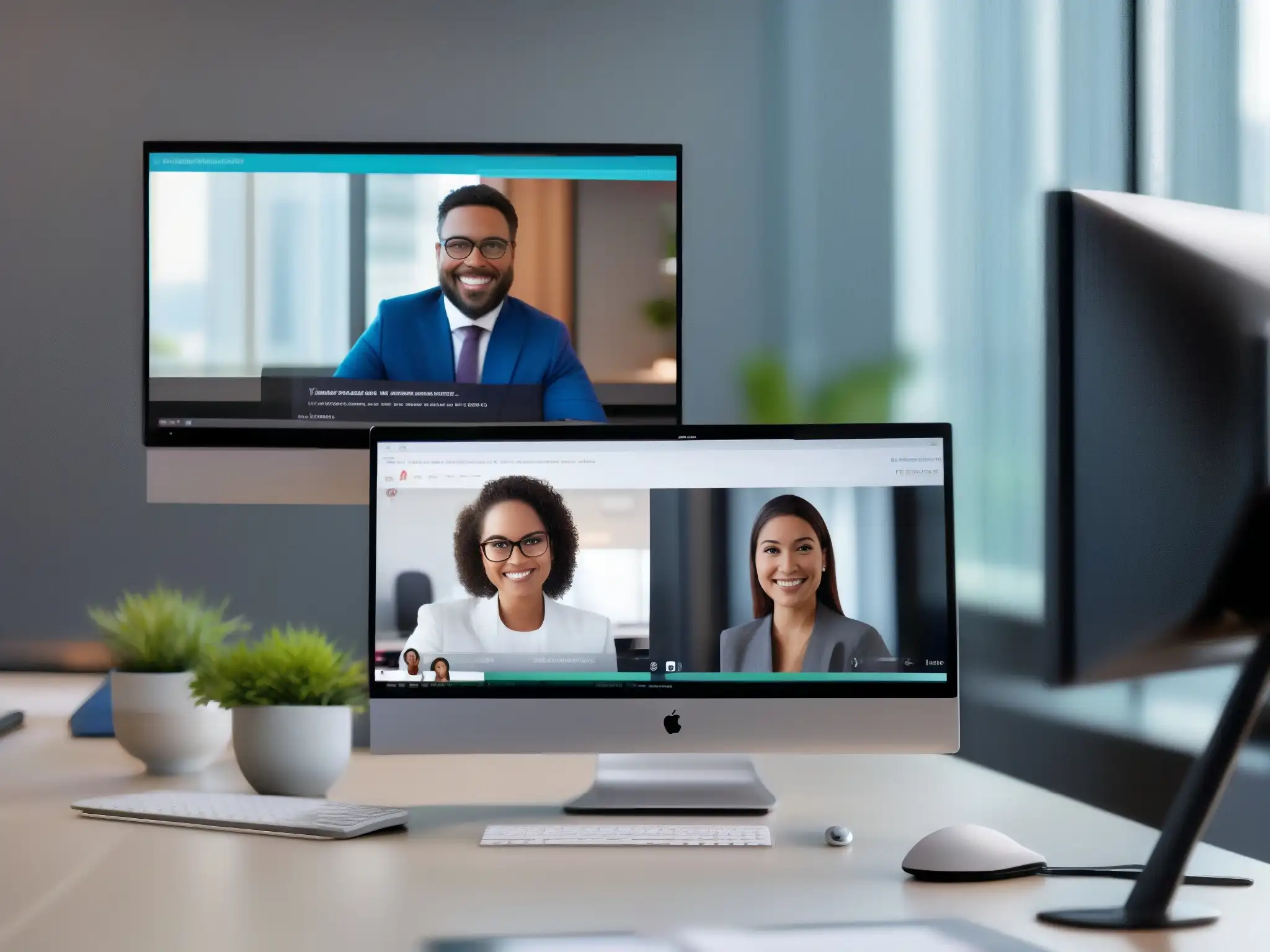 Videoconferencias nítidas en monitores profesionales Comparativa resolución videoconferencia Zoom WebEx en monitores de oficina moderna