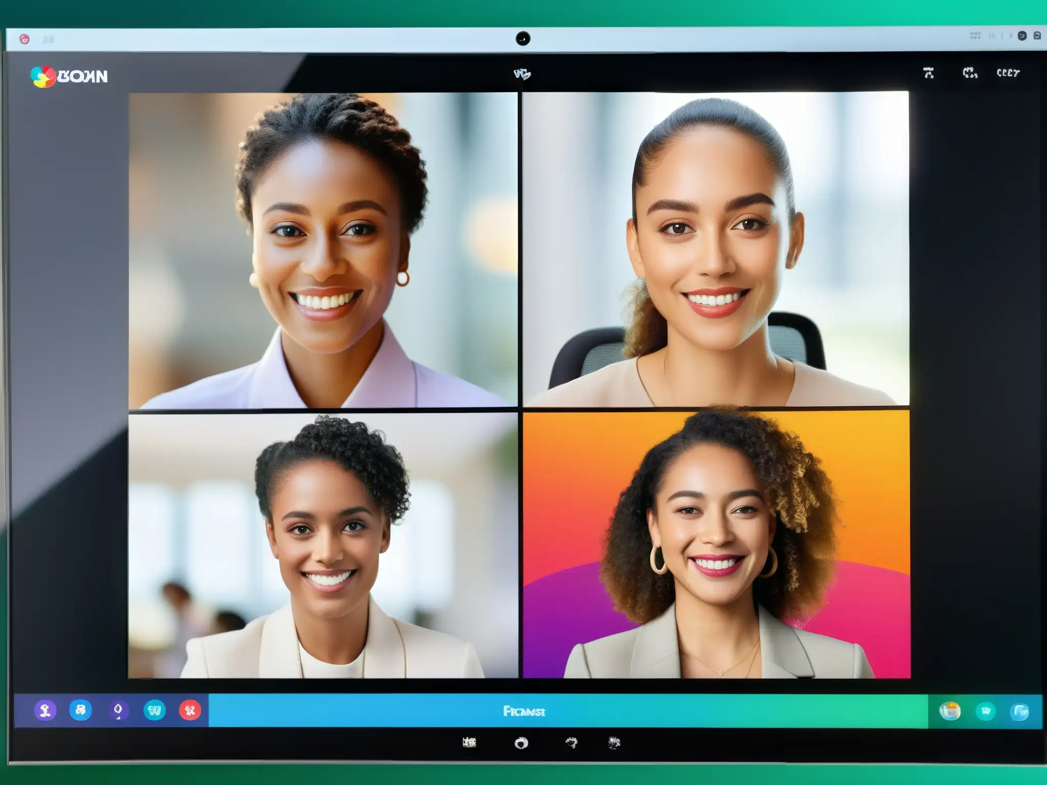 Comparación de Videoconferencias 8k: Zoom, WebEx y Slack Comparativa resolución videoconferencia: Imagen detallada de pantalla mostrando Zoom, WebEx y Slack con colores vivos y alta claridad de detalles